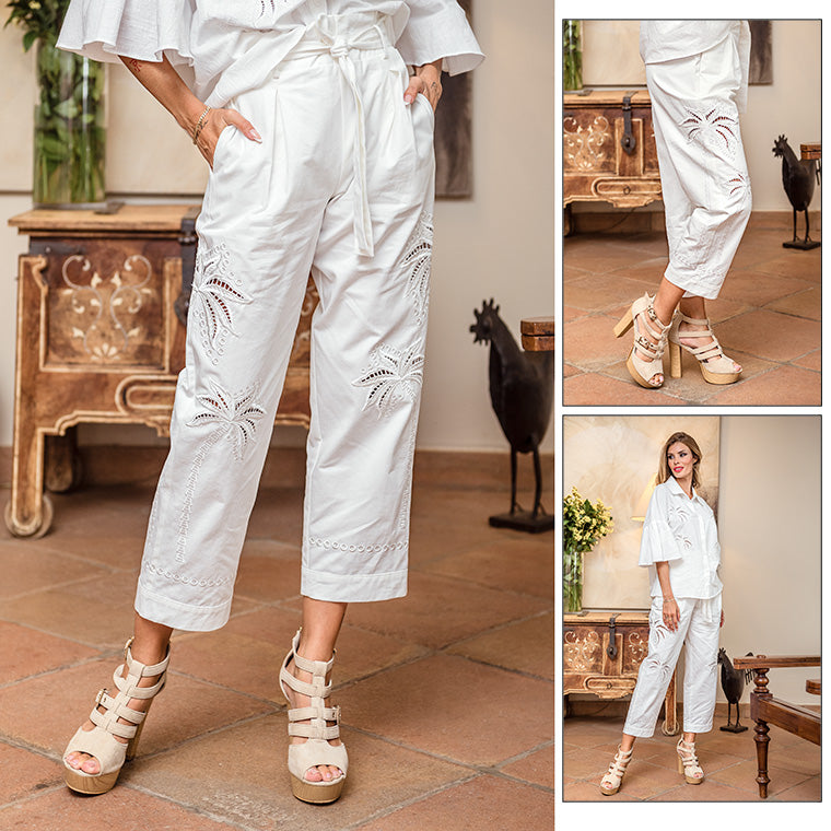 PANTALON BLANCO BORDADO